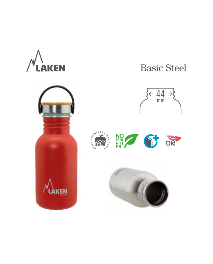 Ocelová láhev Basic 750 ml , bambusový uzávěr S/S - černý